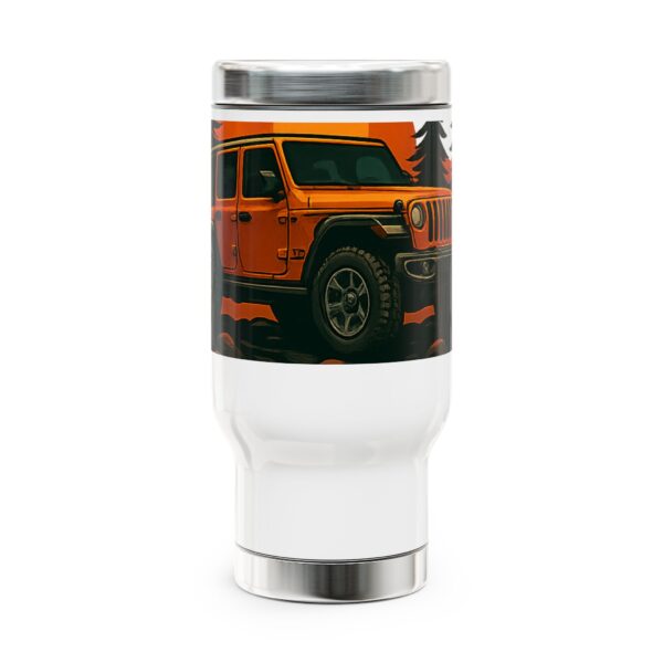 Adventure-Themed Stainless Steel Travel Mug with Handle - 14oz Jeep Design